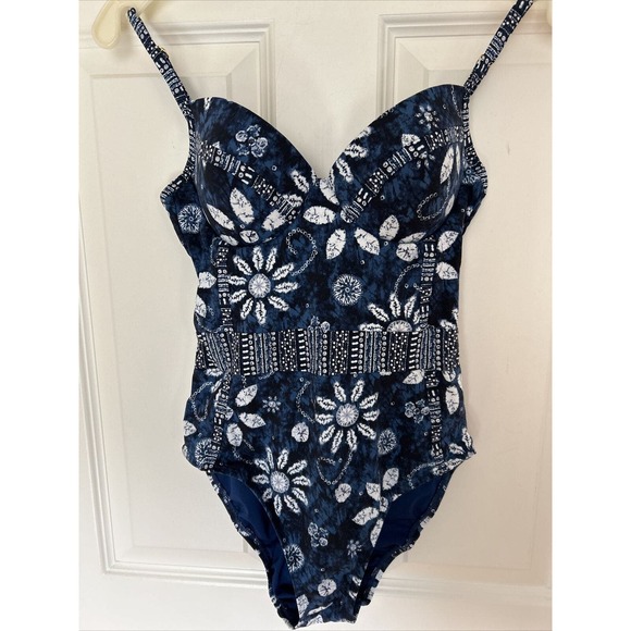 Bleu Rod Beattie 298988 Take A Dip Underwire One Piece Swimsuits Floral Blue Sz4 - Picture 1 of 11